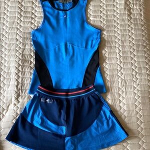 Adidas Stella McCartney Barricade Girls blue and black top and skirt size L